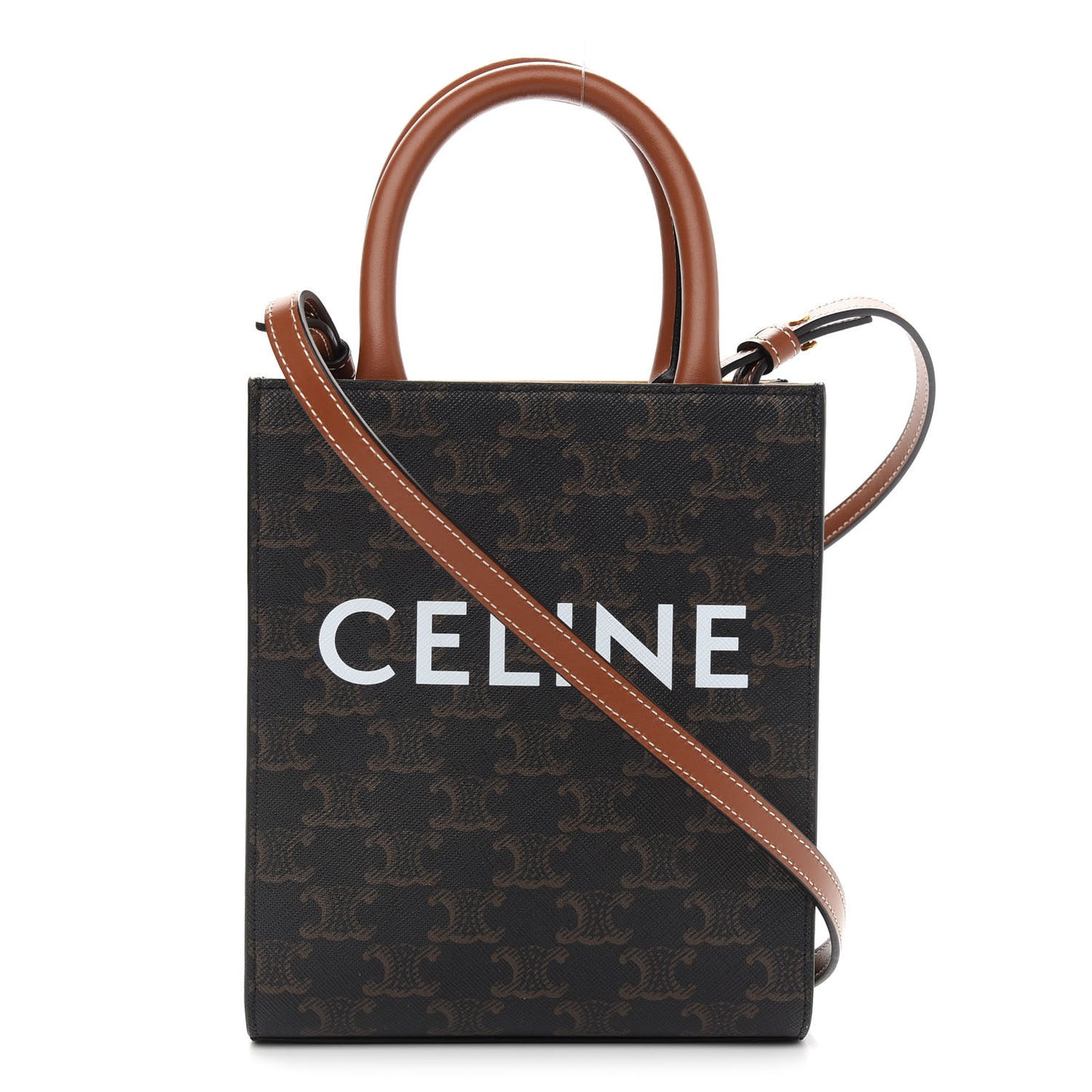 Triomphe Canvas Calfskin Mini Vertical Cabas Tan