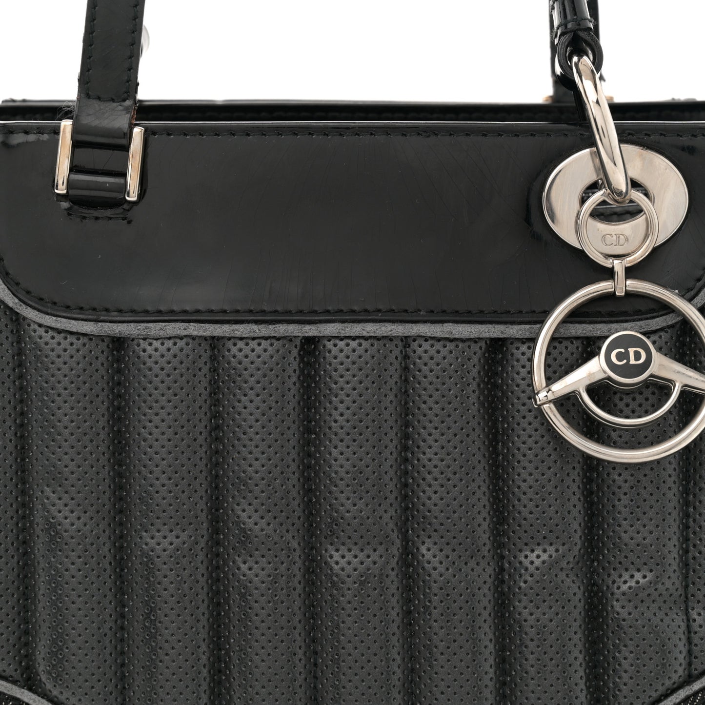 Denim Perforated Patent Trailer Trash Cadillac Tote Black