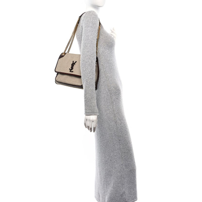 Saint Laurent Cotton Canvas Vintage Calfskin Monogram Medium Niki Chain Satchel Natural Chocolate 2 of 10