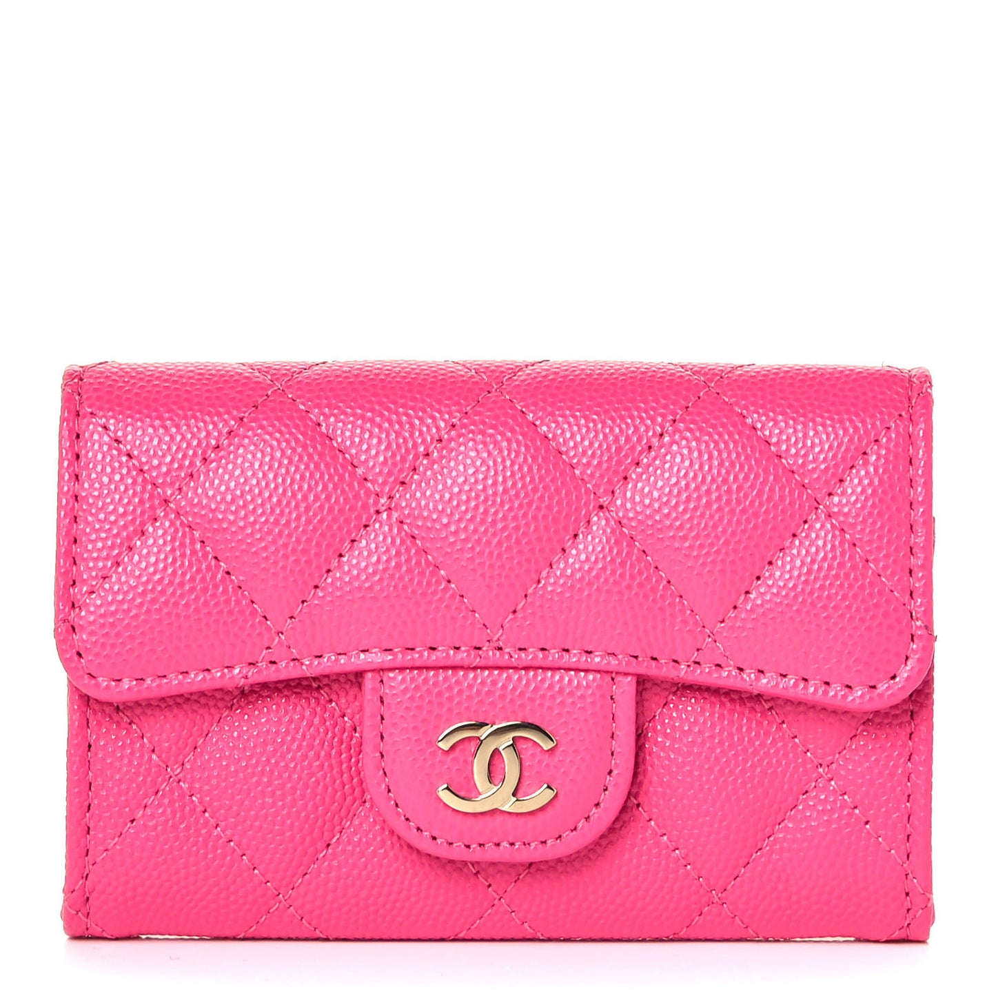 Caviar Quilted Flap Card Holder Wallet Dark Pink