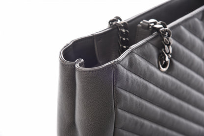 Saint Laurent Sheepskin Matelasse Chevron Large Monogram Shopping Bag Light Coal 15 of 22