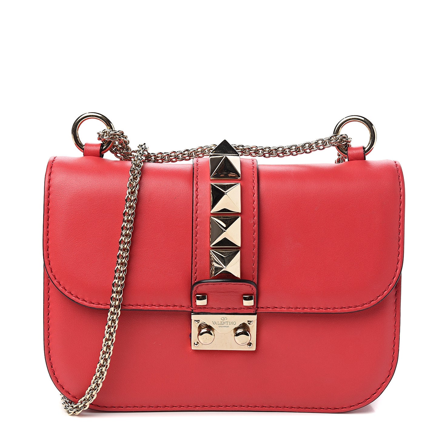 Vitello Small Glam Lock Rockstud Flap Red