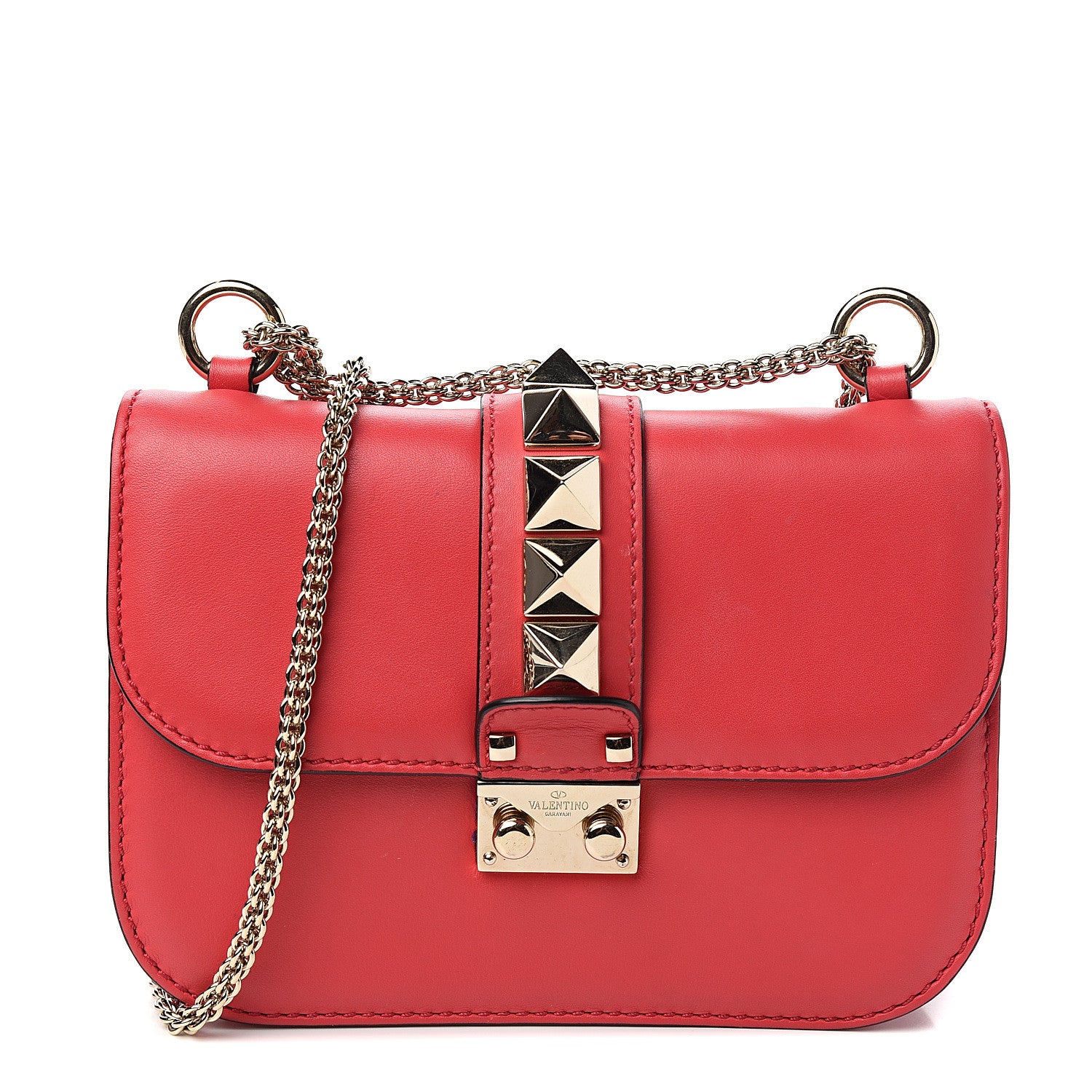 Valentino Garavani Vitello Small Glam Lock Rockstud Flap Red 1 of 8