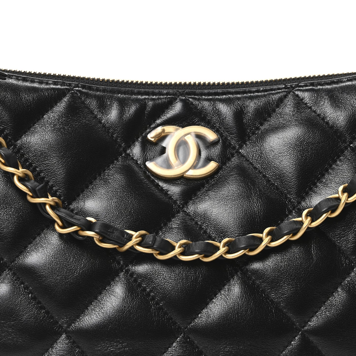 Shiny Lambskin Quilted CC Hobo Black