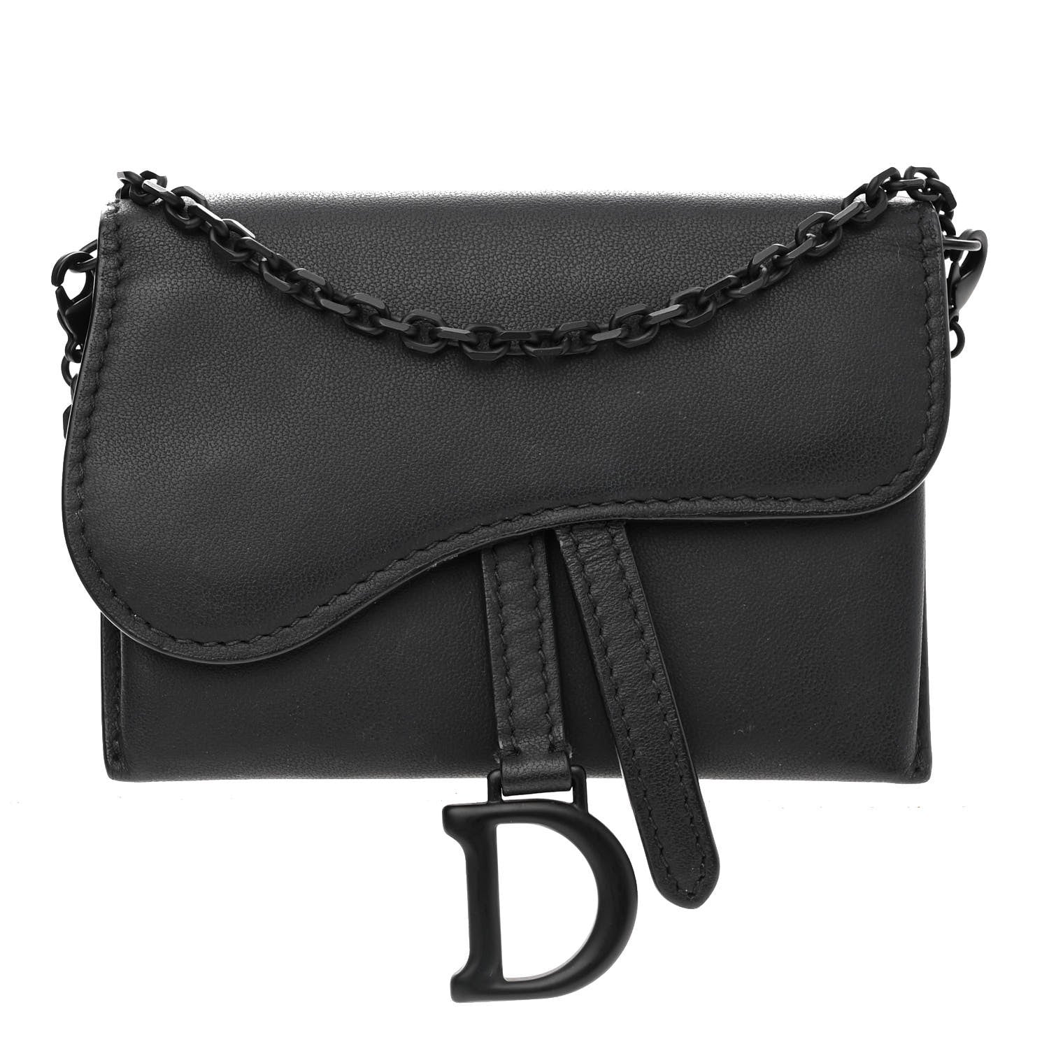 Christian Dior Ultra Matte Calfskin Nano Saddle Chain Pouch Black 1 of 11
