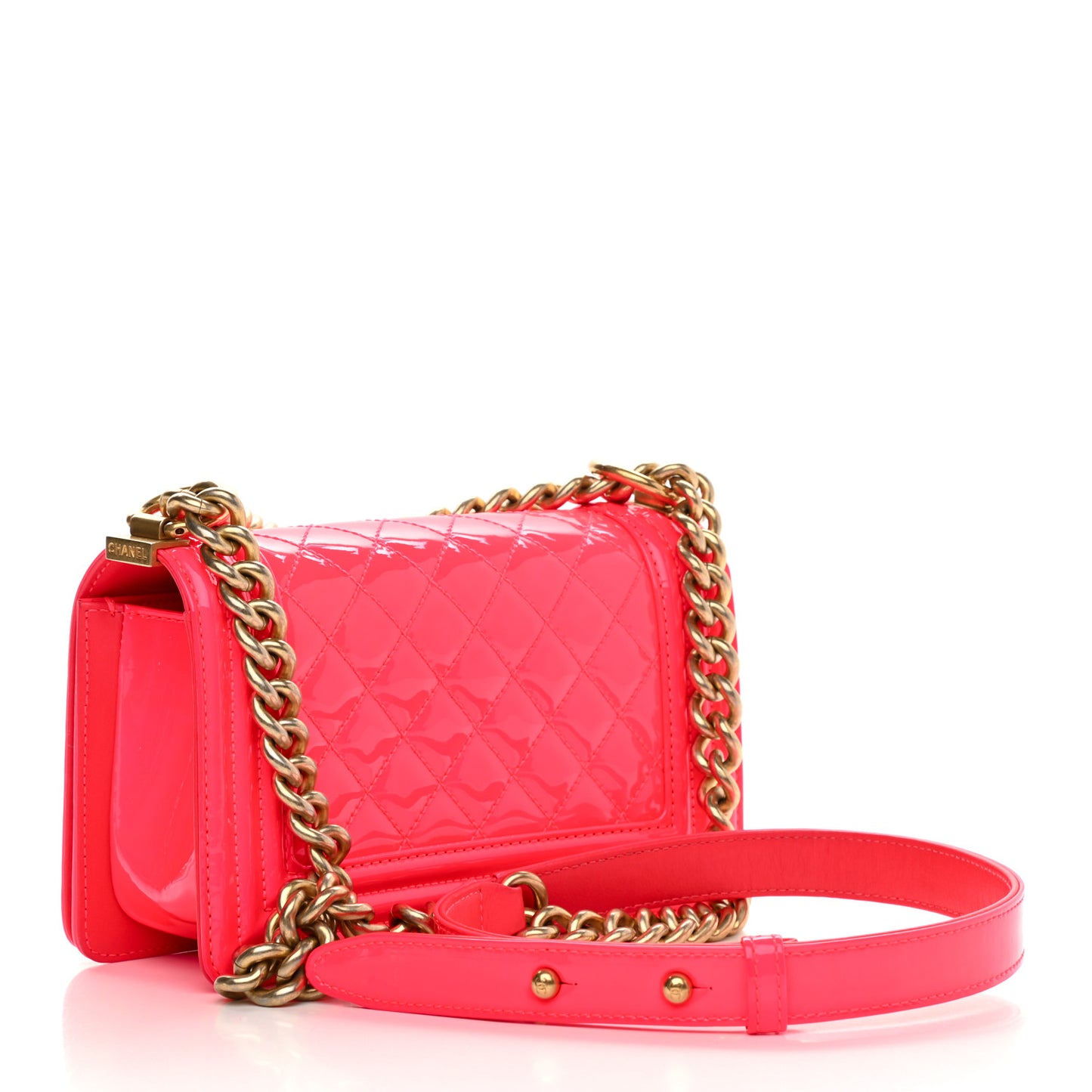 Patent Calfskin Quilted Small Boy Flap Pink