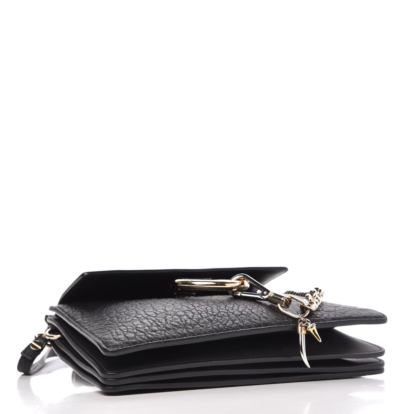 Large Grain Lambskin Shiny Goatskin Small Faye Shoulder Bag Black