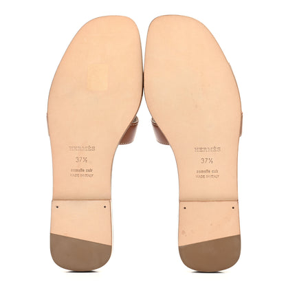 Hermes Box Calfskin Oran Sandals 37.5 Gold 5 of 9