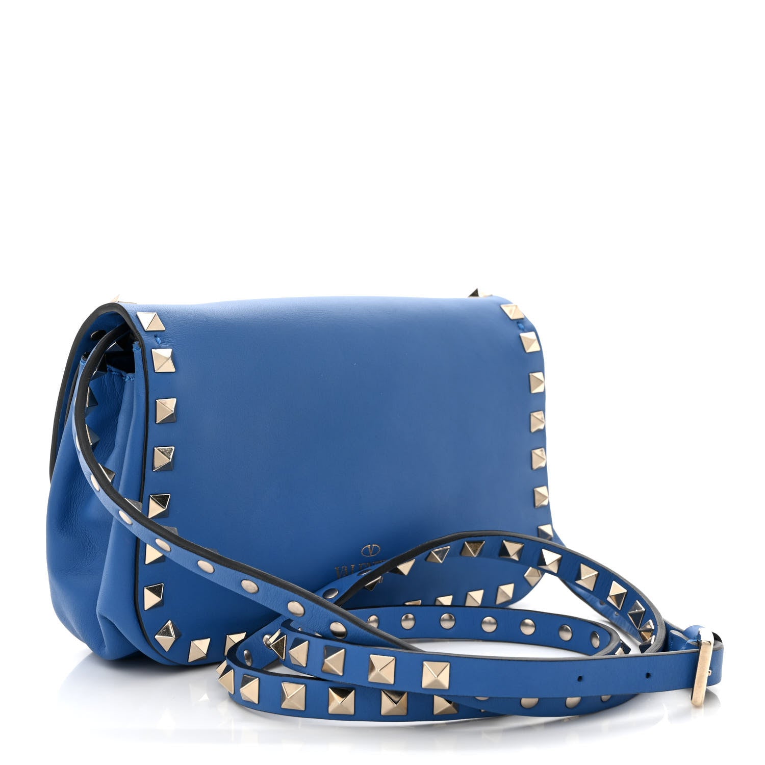 Valentino Garavani Vitello Mini Rockstud Flap Saddle Crossbody Bag Light Sapphire 3 of 11