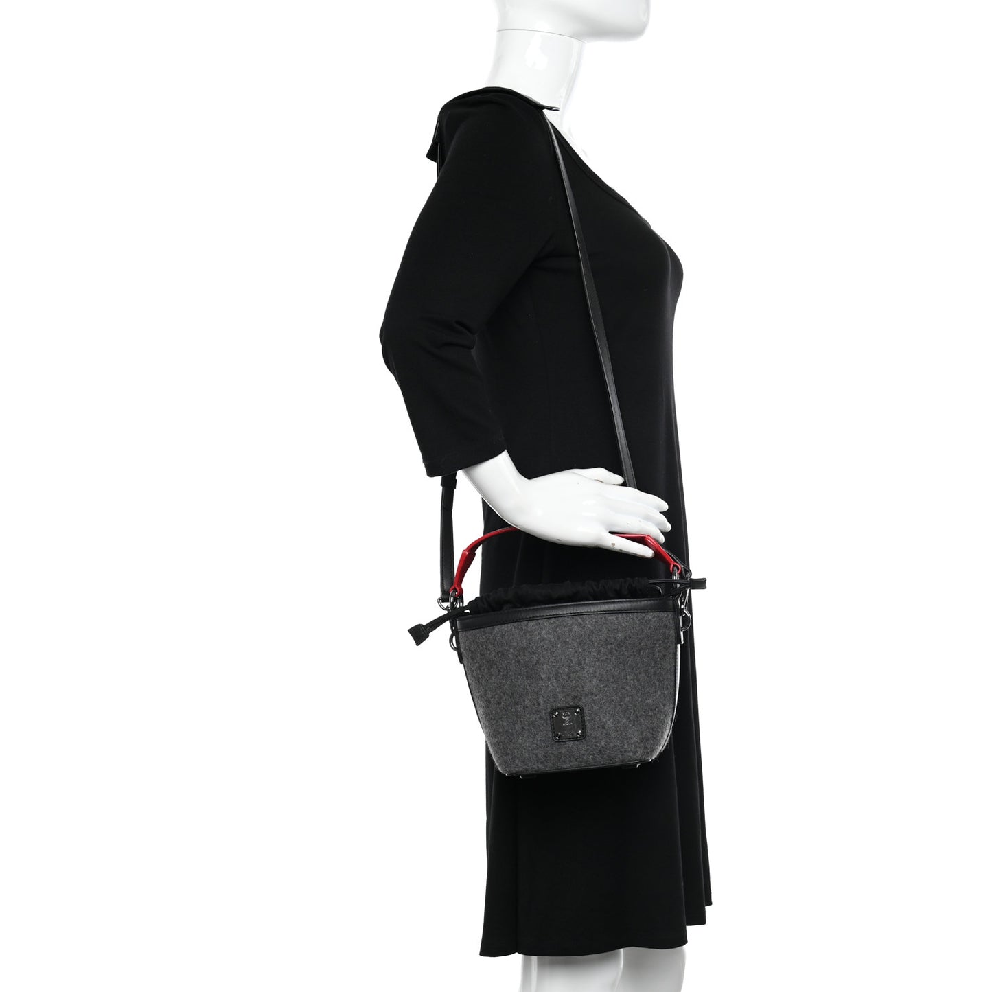 Wool Drawstring Bucket Bag Grey