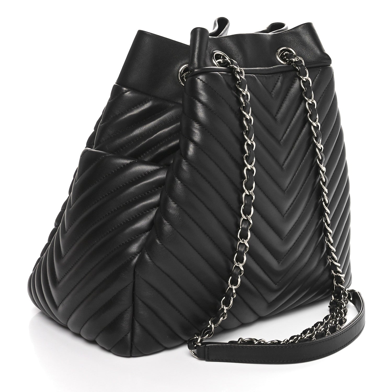 Chanel Lambskin Chevron Quilted Large Urban Spirit Drawstring Bag Black 2 of 10