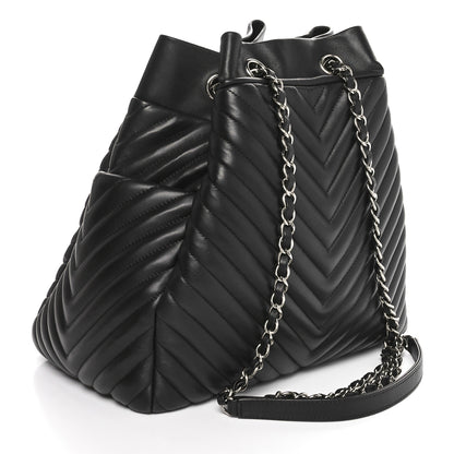Chanel Lambskin Chevron Quilted Large Urban Spirit Drawstring Bag Black 2 of 10