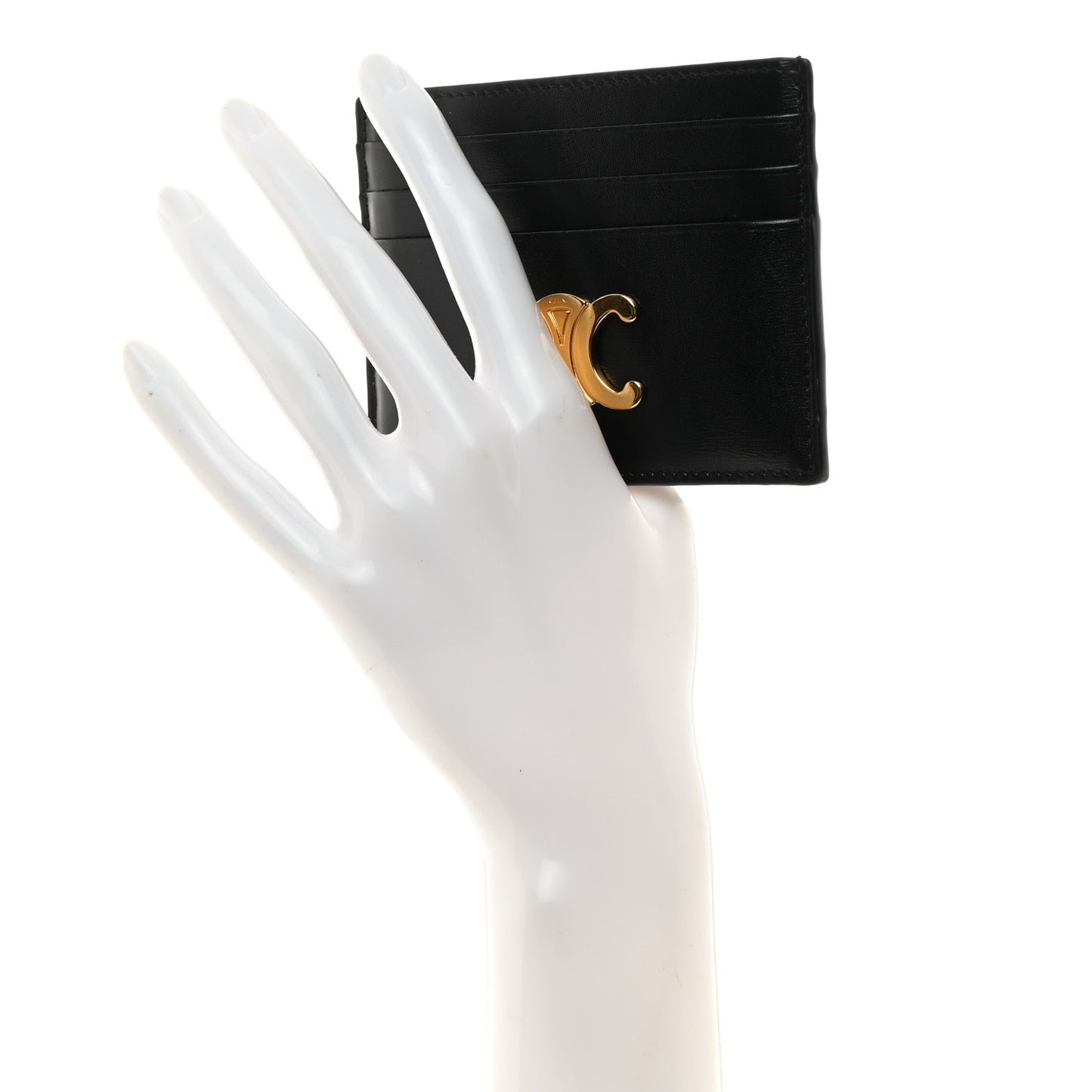 Shiny Calfskin Triomphe Card Holder Black