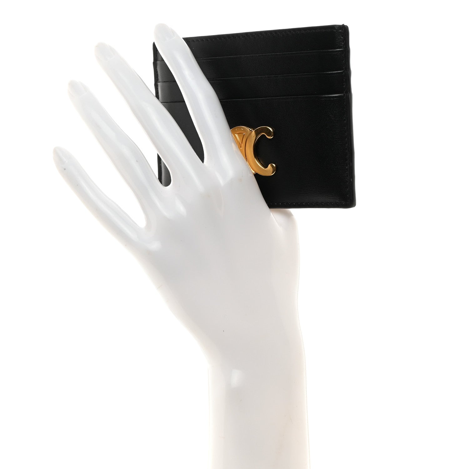 Celine Shiny Calfskin Triomphe Card Holder Black 2 of 7