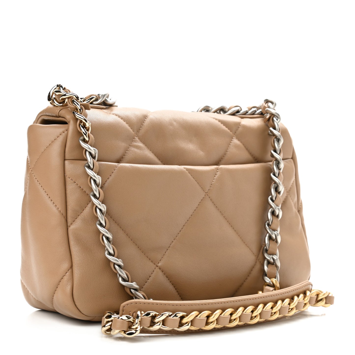 Lambskin Quilted Medium Chanel 19 Flap Dark Beige