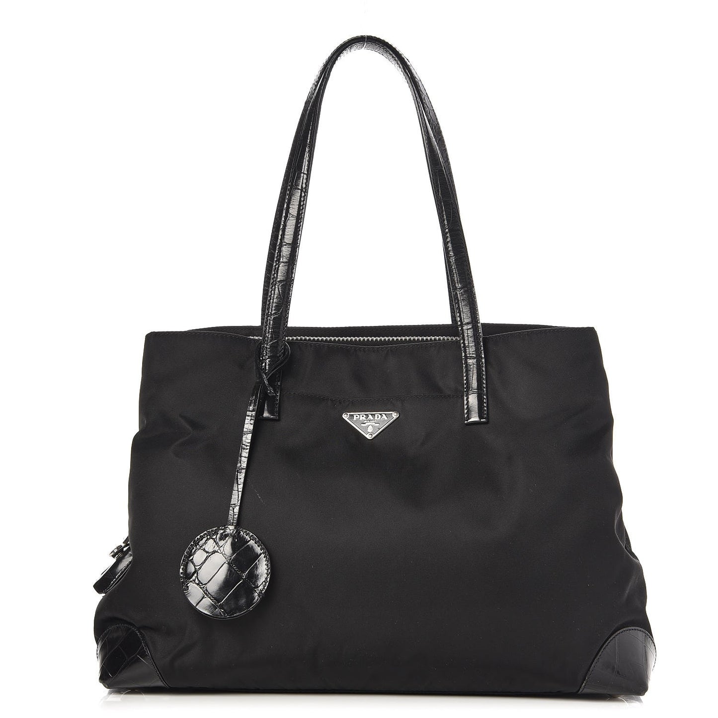 Tessuto Nylon Calfskin Crocodile Embossed Tote Nero Black