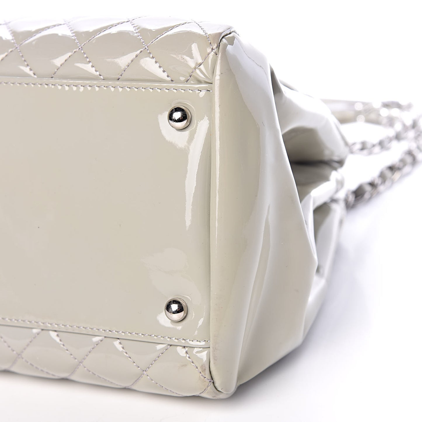 Patent Quilted Large Just Mademoiselle Bowling Bag Grey