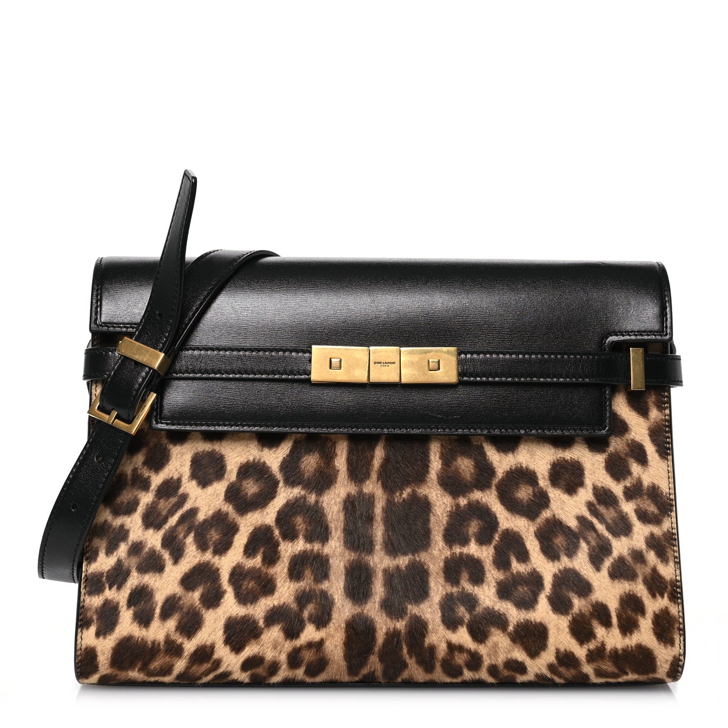 Saint Laurent Calfskin Pony Hair Leopard Print Manhattan Baguette Black 1 of 16