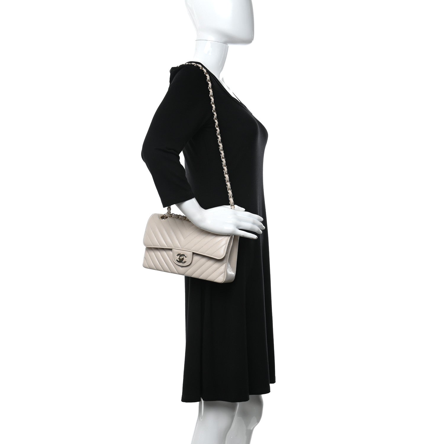 Chanel Caviar Chevron Quilted Small Double Flap Ivory 2 of 10