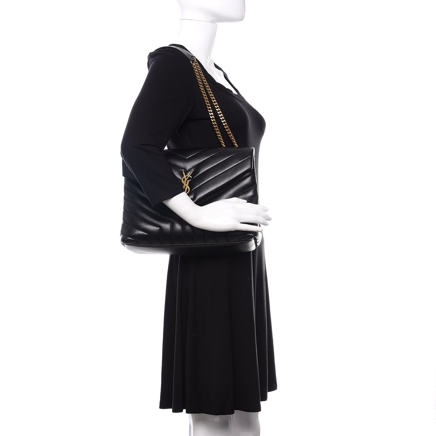Calfskin Y Quilted Monogram Medium Loulou Chain Satchel Black