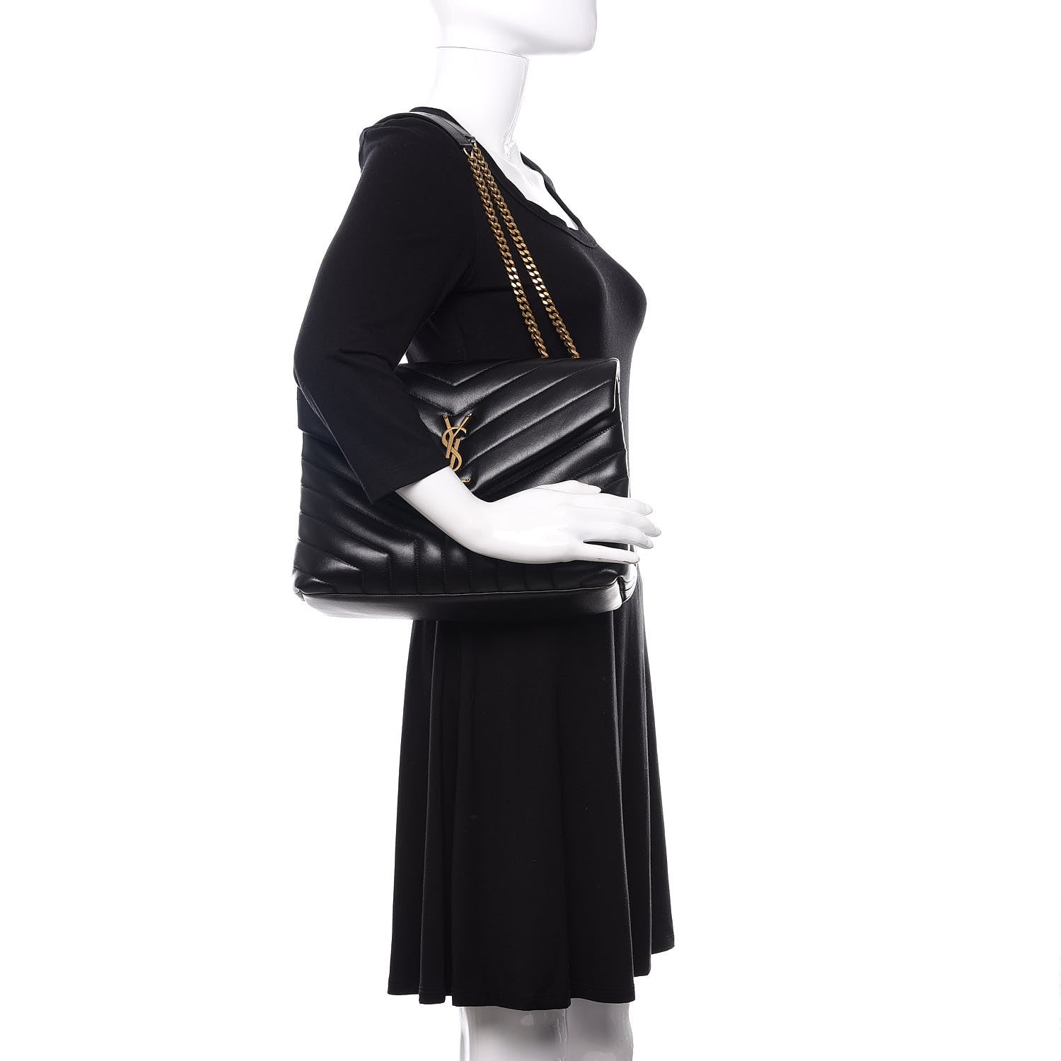 Saint Laurent Calfskin Y Quilted Monogram Medium Loulou Chain Satchel Black 2 of 11