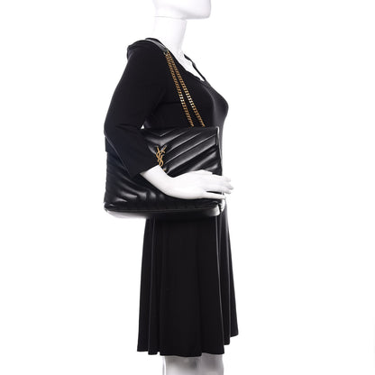 Saint Laurent Calfskin Y Quilted Monogram Medium Loulou Chain Satchel Black 2 of 11