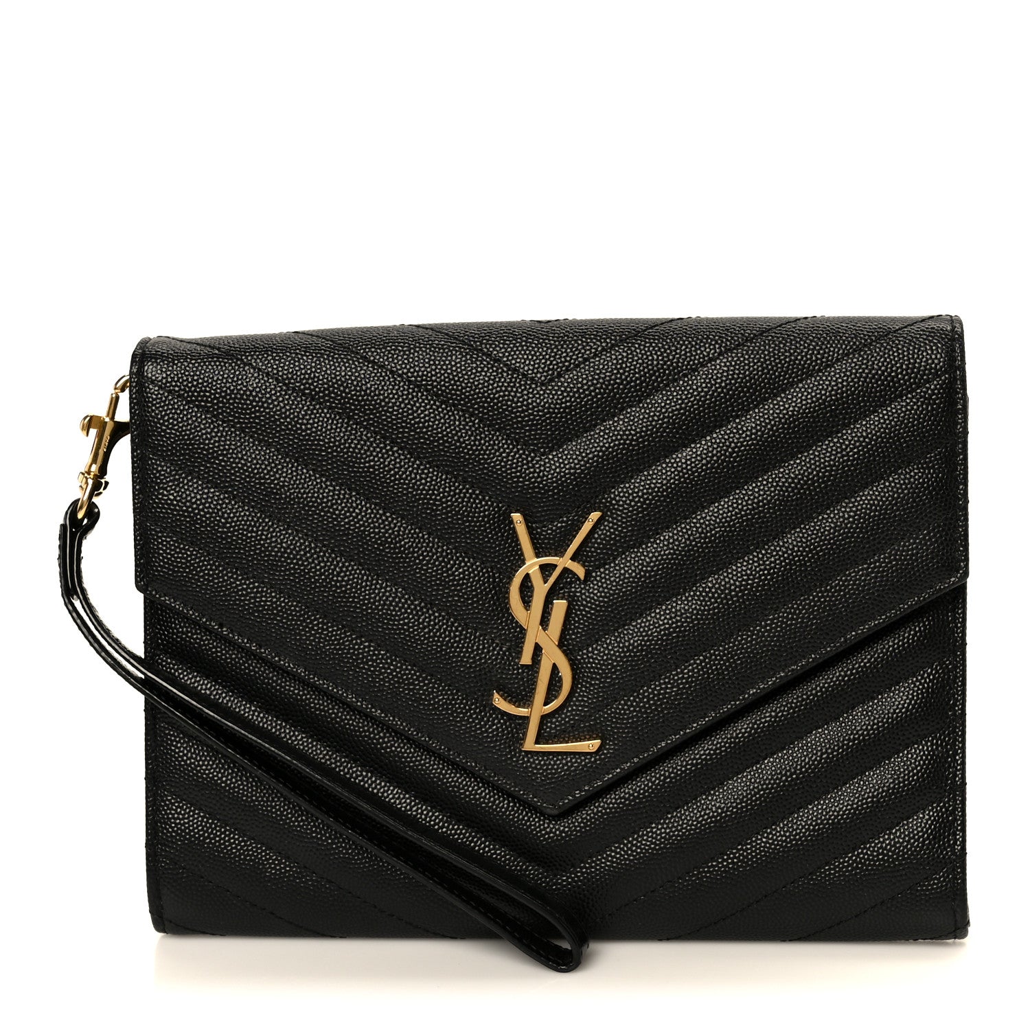 Saint Laurent Grain De Poudre Matelasse Chevron Monogram Envelope Clutch Black 1 of 8