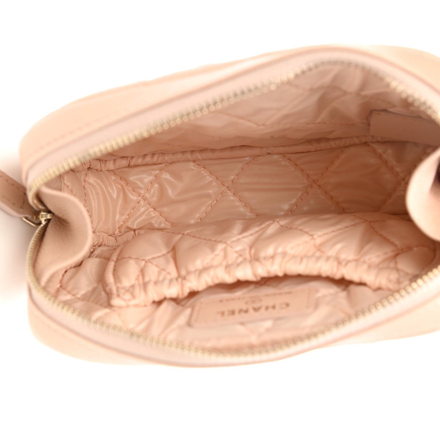 Caviar Quilted Small Curvy Pouch Cosmetic Case Light Beige