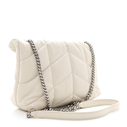Saint Laurent Lambskin Quilted Toy Loulou Puffer Monogram Chain Satchel Blanc Vintage 3 of 10
