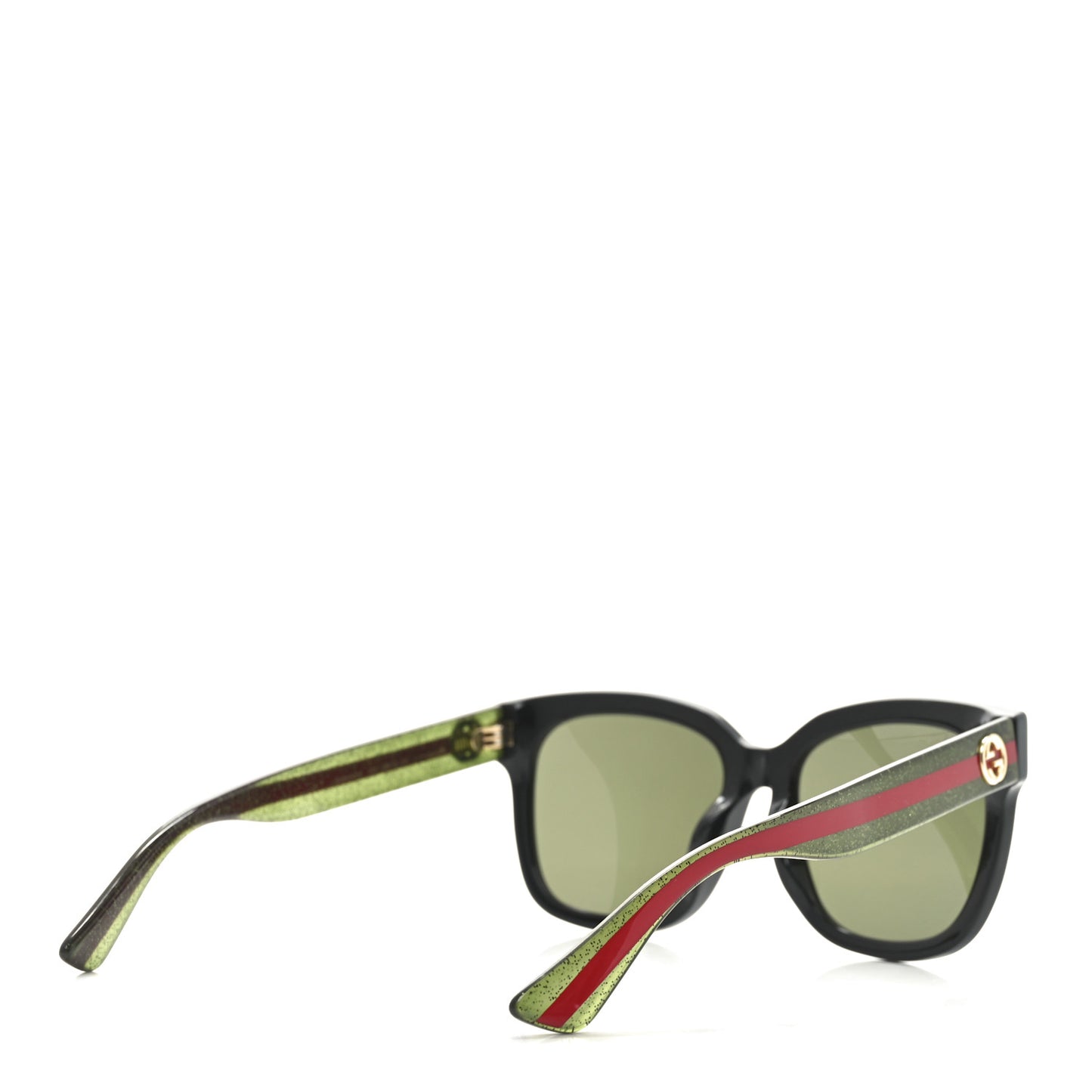 Acetate Square Frame Web Glitter Sunglasses GG0034S Black Green