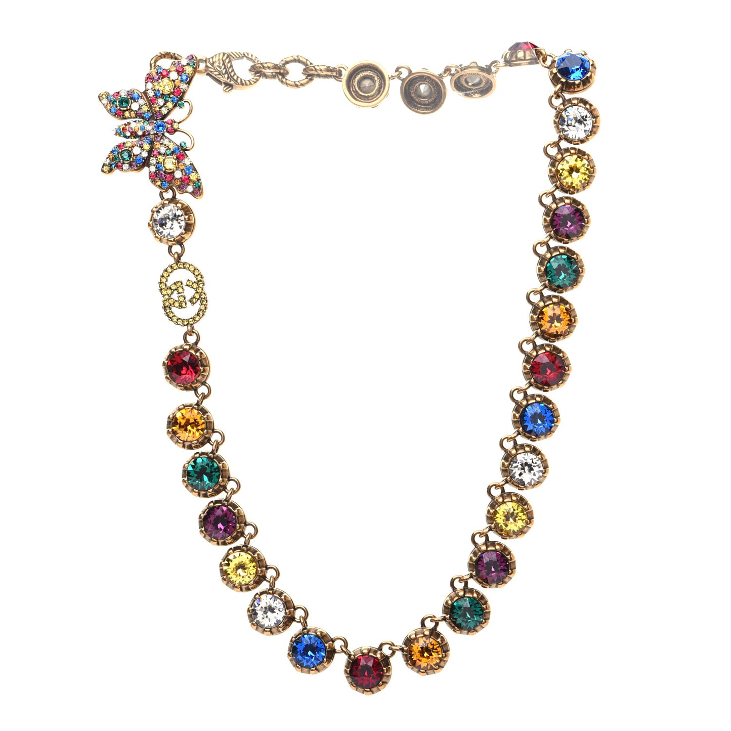 Crystal Butterfly Necklace Aged Gold Multicolor