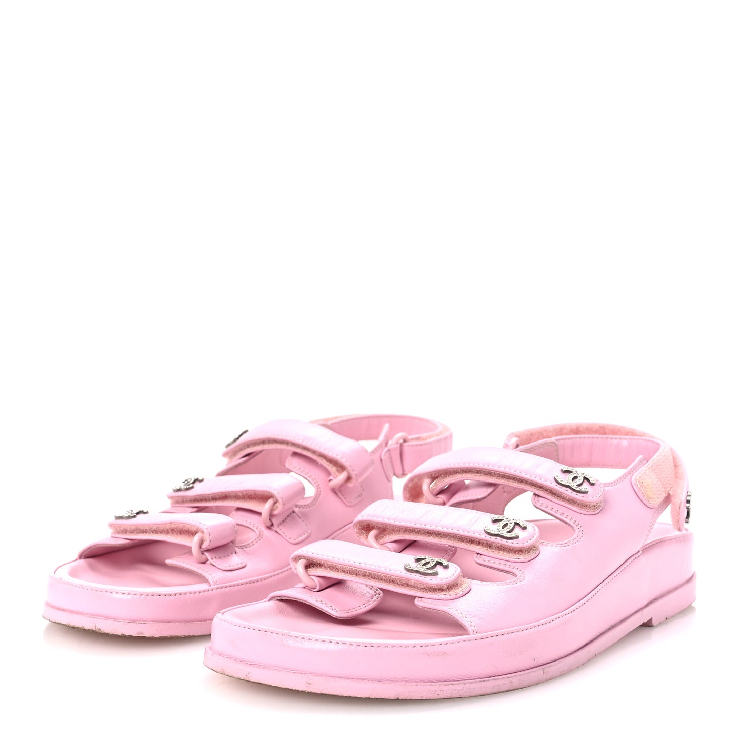 Lambskin Crystal CC Velcro Dad Sandals 35.5 Light Pink