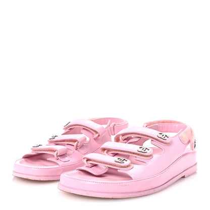 Chanel Lambskin Crystal CC Velcro Dad Sandals 35.5 Light Pink 4 of 10