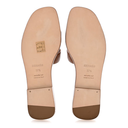 Hermes Box Calfskin Oran Sandals 37.5 Gold 6 of 12