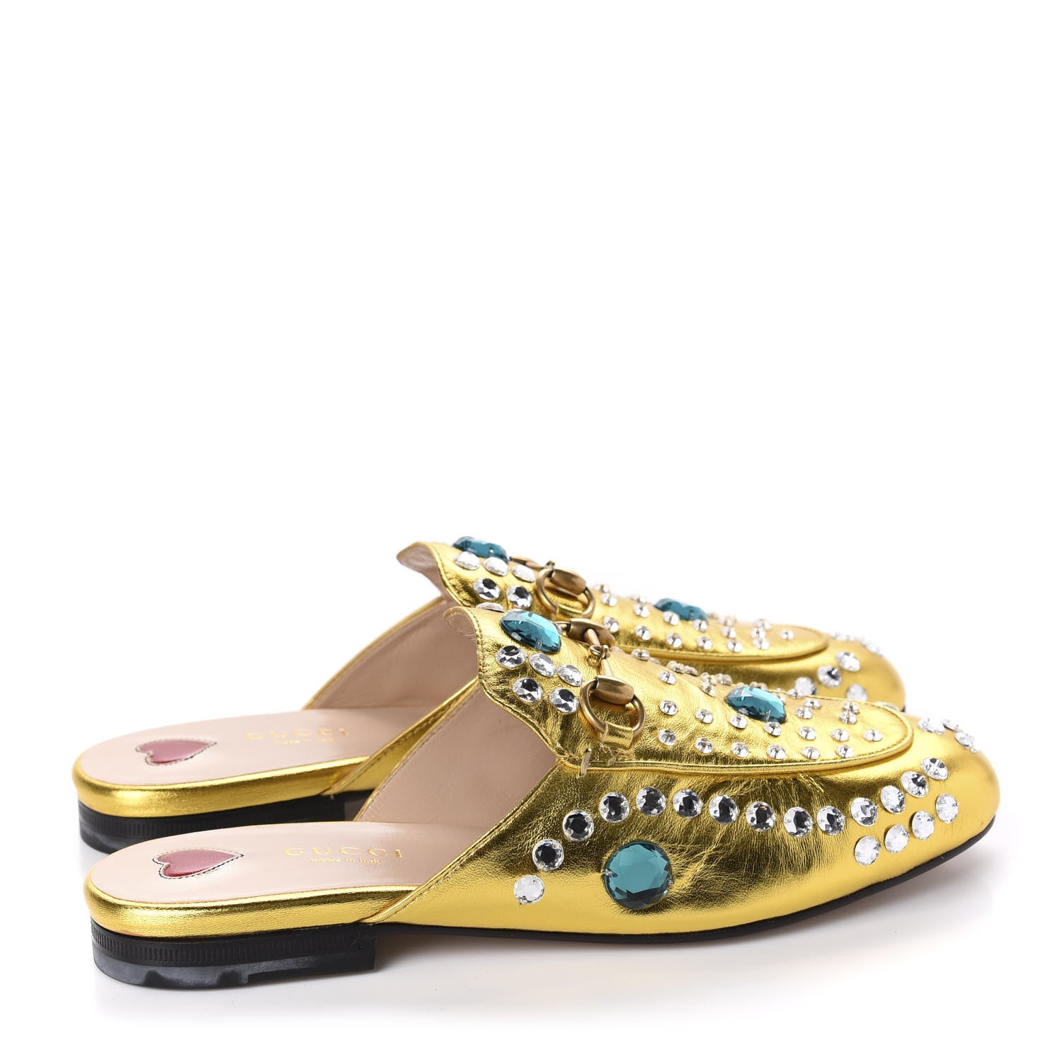 Gucci Metallic Nappa Crystal Womens Princetown Slippers 36.5 Gold 4 of 9