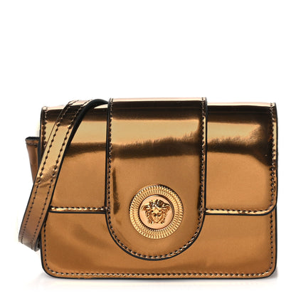 Versace Metallic Laminated Calfskin Mini Medusa Crossbody Bag Tan 1 of 8