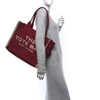 Marc Jacobs Jacquard Large The Traveler Tote Bag Burgundy Beige 2 of 10
