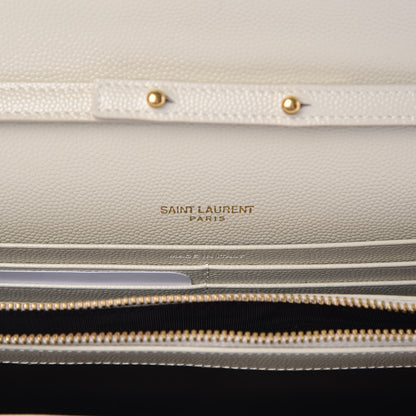 Saint Laurent Grain De Poudre Matelasse Chevron Monogram Chain Wallet Ivory 6 of 8