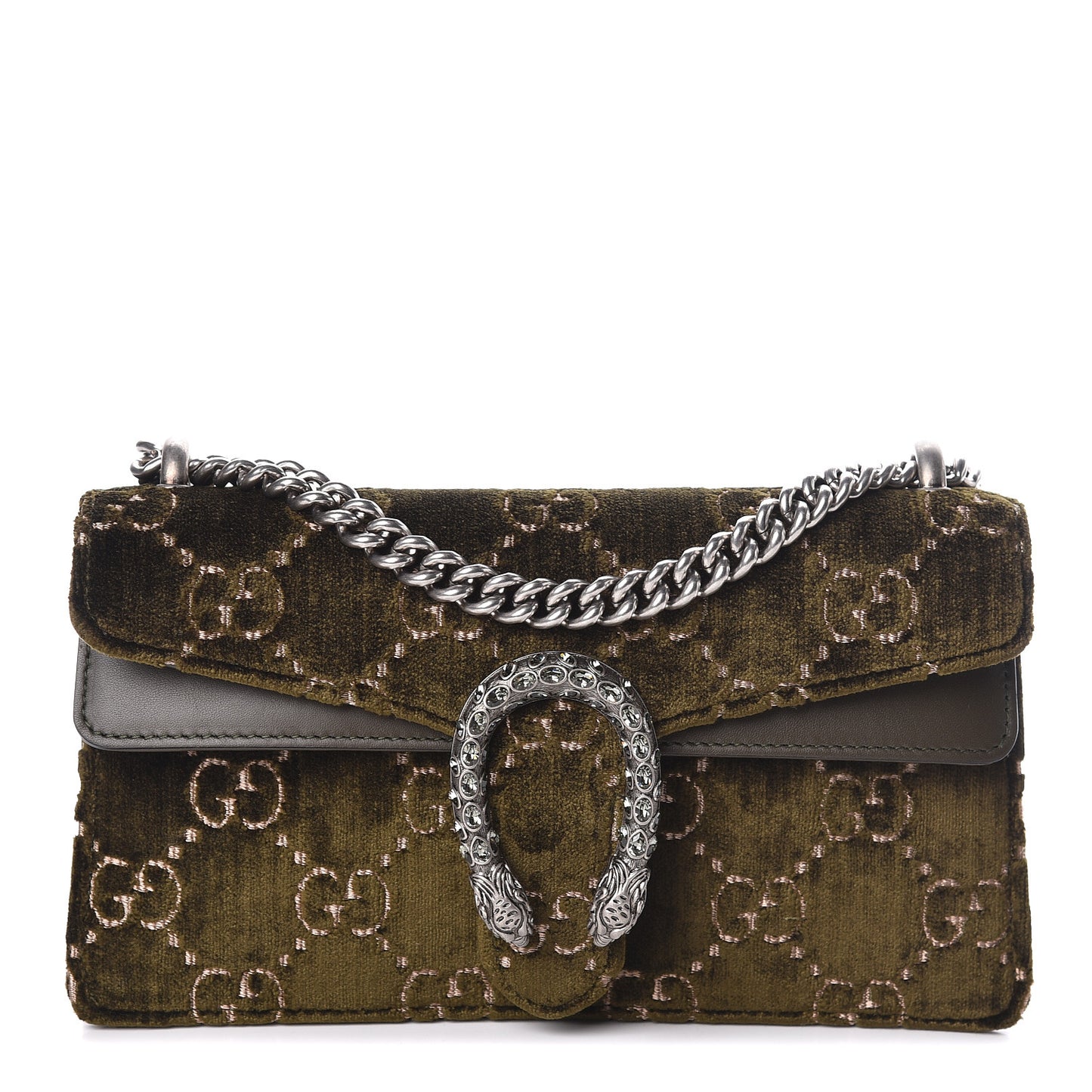 Velvet Moon Calfskin Crystal GG Monogram Small Dionysus Shoulder Bag Dark Olive Rose Gold