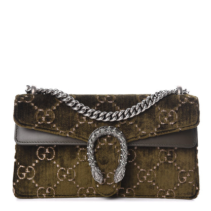Gucci Velvet Moon Calfskin Crystal GG Monogram Small Dionysus Shoulder Bag Dark Olive Rose Gold 1 of 10