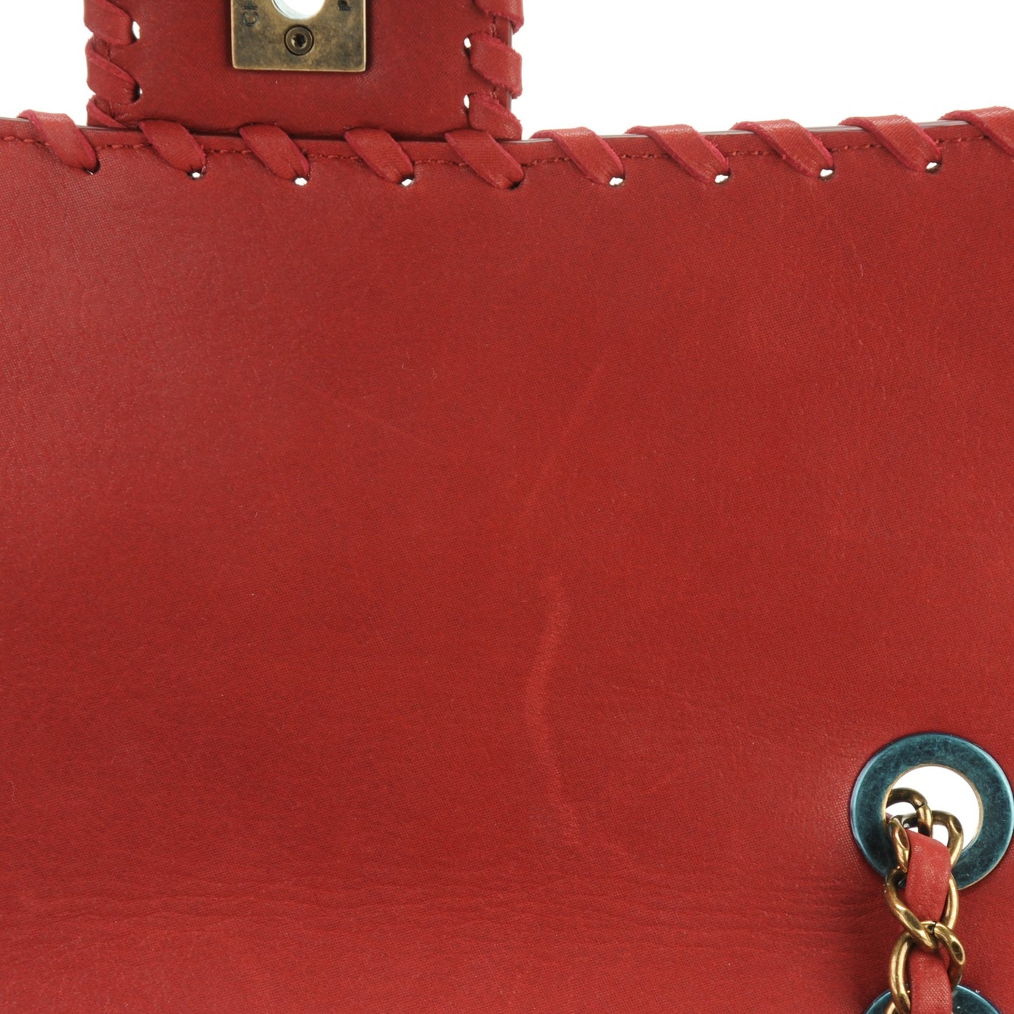Suede Calfskin Jumbo Happy Stitch Flap Red