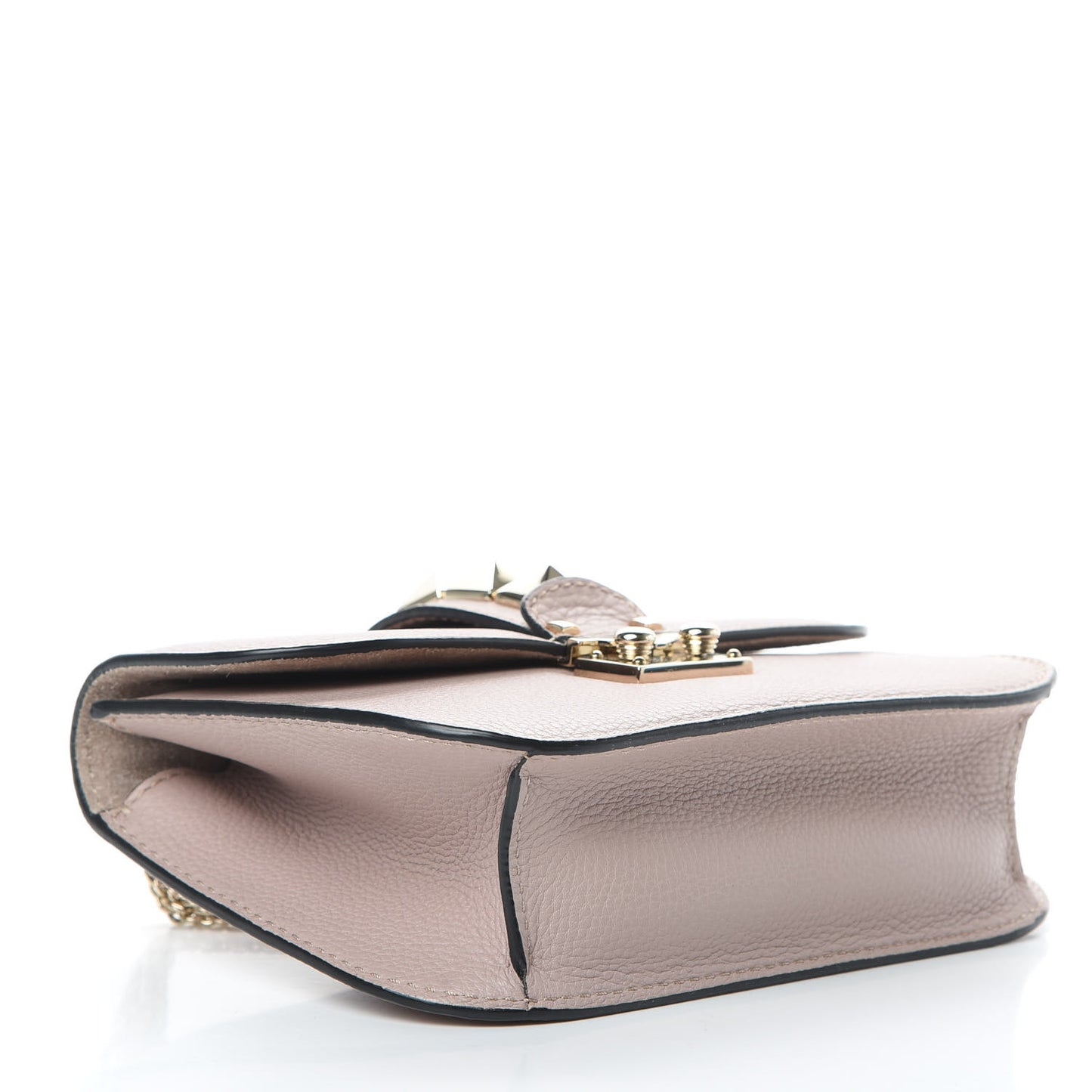 Pebbled Calfskin Small Glam Lock Rockstud Flap Poudre