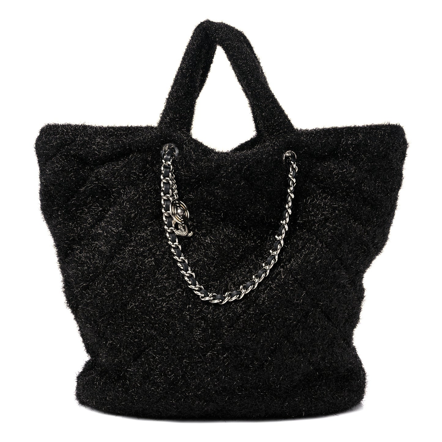 Knit Metallic Lambskin Large Shopping Tote Black
