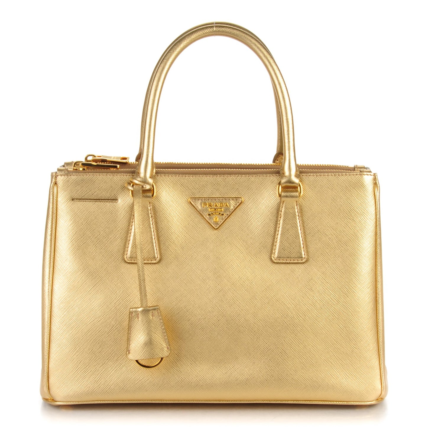 Metallic Saffiano Small Galleria Double Zip Tote Platino