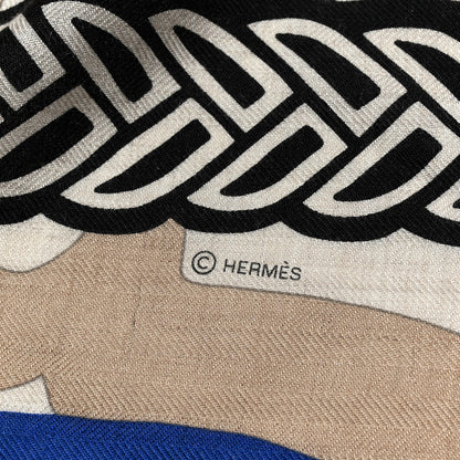 Hermes Cashmere Silk Fantaisie D'etriers Shawl 140 Rose Bonbon Naturel Bleu 4 of 4
