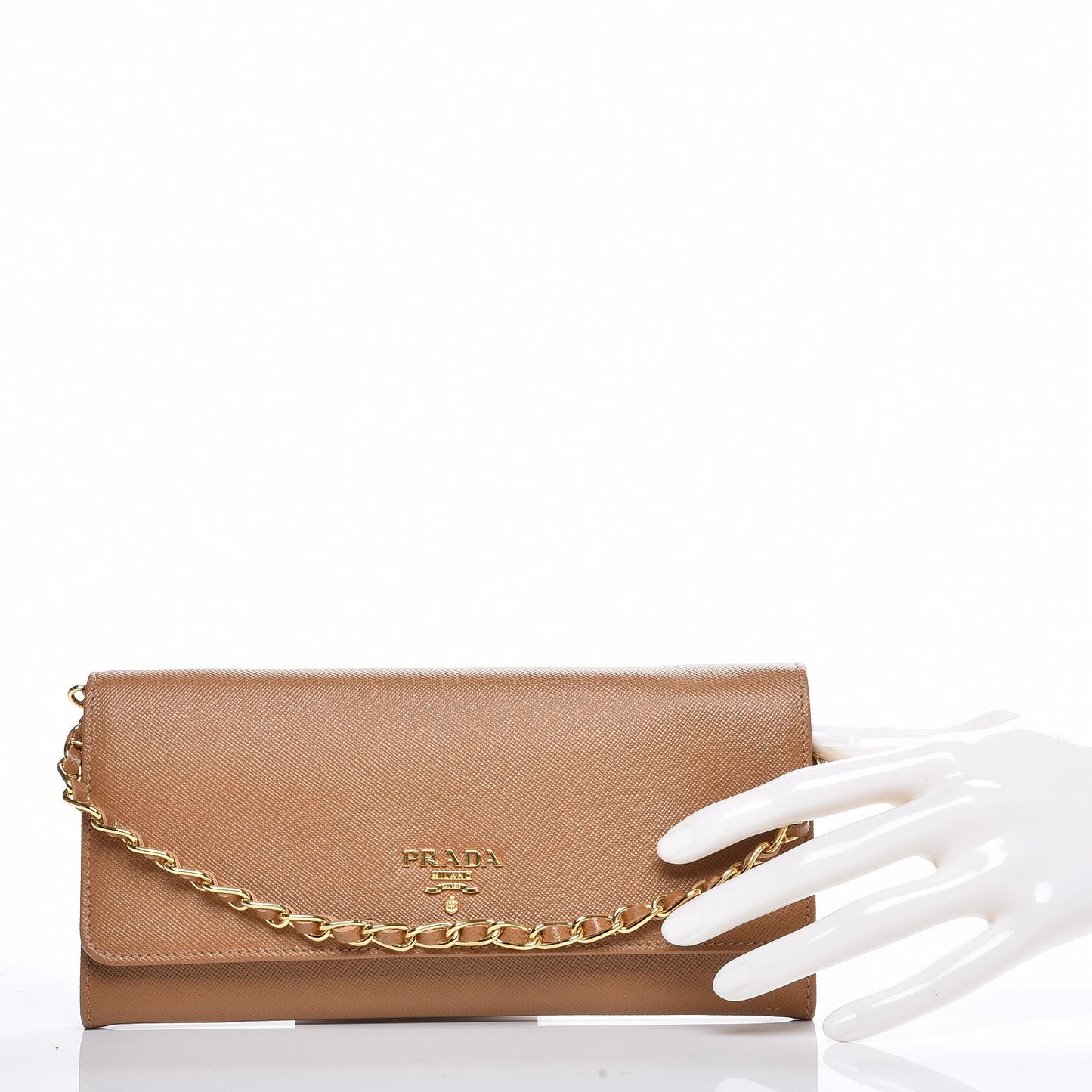 Saffiano Metal Chain Wallet Caramel