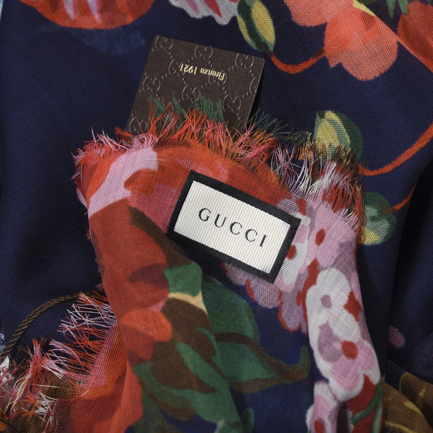Gucci Wool Josephine Square Shawl Navy Pink 2 of 3