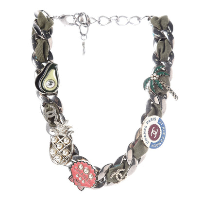 Chanel Metal Fabric Strass Pearl Cuba CC Chain Link Choker Necklace Green Pink Silver Gold 1 of 4