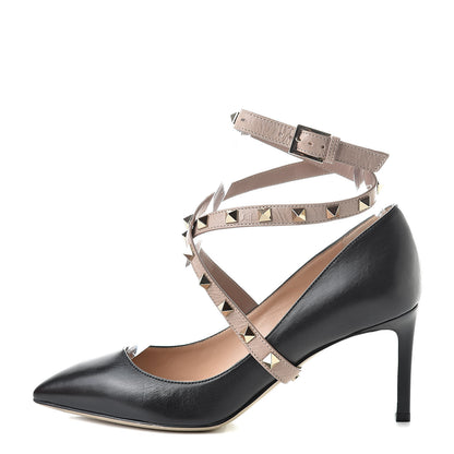 Valentino Garavani Nappa Rockstud Studwrap Strap Mid Heel Pumps 36 Black Poudre 1 of 14