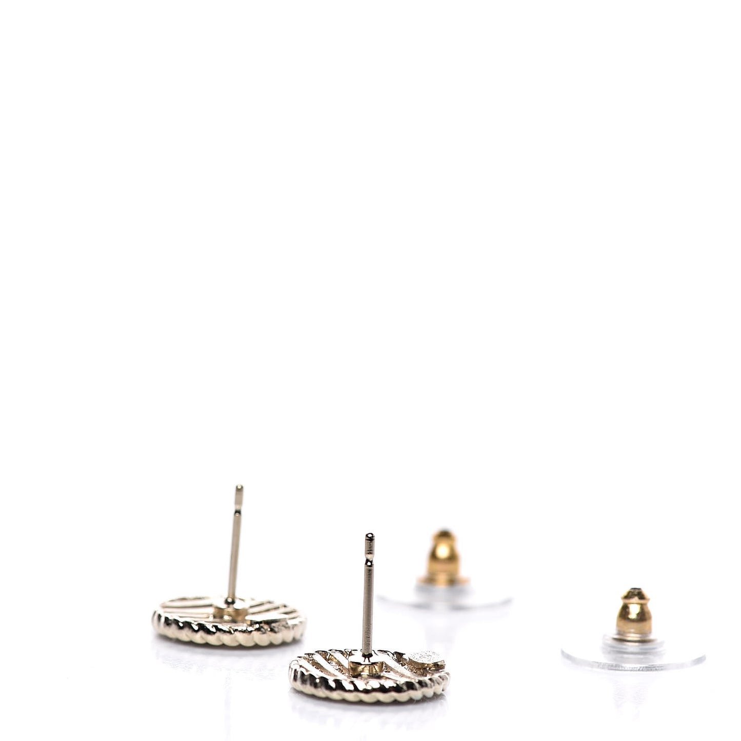 Metal Chain CC Round Earrings Gold Blue